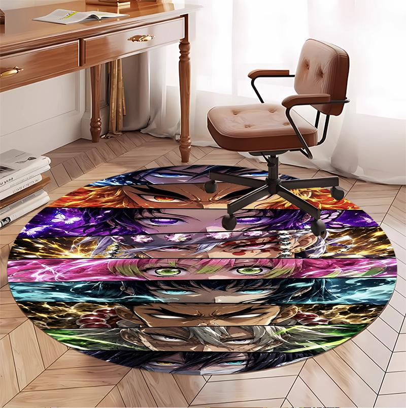 Demon Slayer Pattern Round Rug, Indoor/Outdoor Mat, for Picnic, Gameroom, Bedroom, Office, Living Room, Home Decor Carpet, Birthday Gift