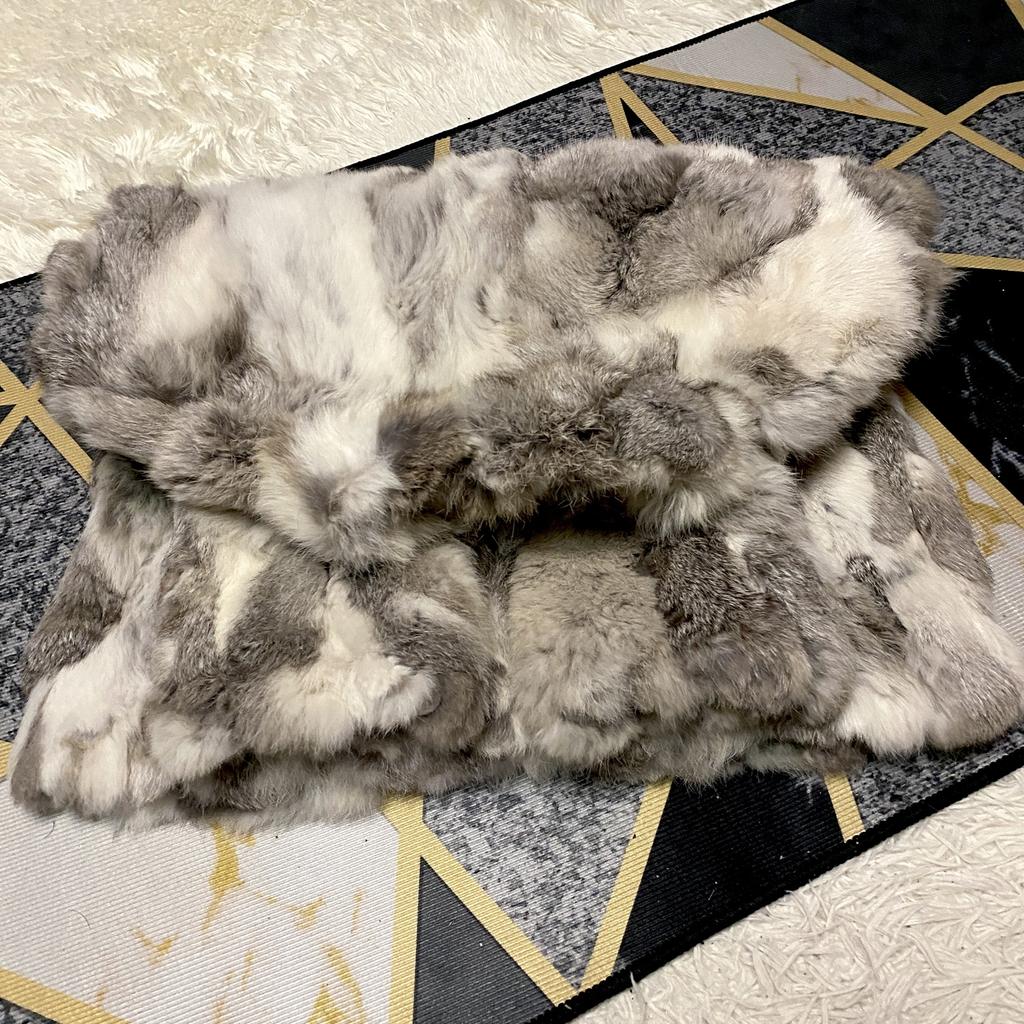 Total Length 65cm Rabbit Short-Length Coat Jacket Real Fur Size F (Equivalent to L) Beige White Silver Gray