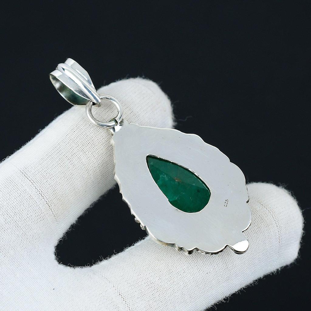 Изумрудный кулон, Изумрудные ювелирные изделия, созданные в лаборатории, Ювелирные изделия из стерлингового серебра 925 пробы, Ювелирный кулон ручной работы, Унисекс-подвеска из зеленого драгоценного камня для подарков