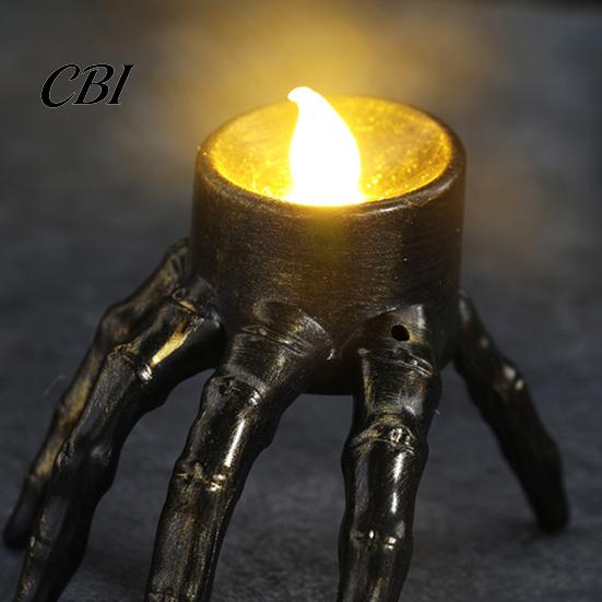 Realistic Pattern Votive Halloween Skeleton Hand Candle Light, Gothic Creepy Skull Hands Fake LED Unique Gifts for Table Centerpiece, Entryway,