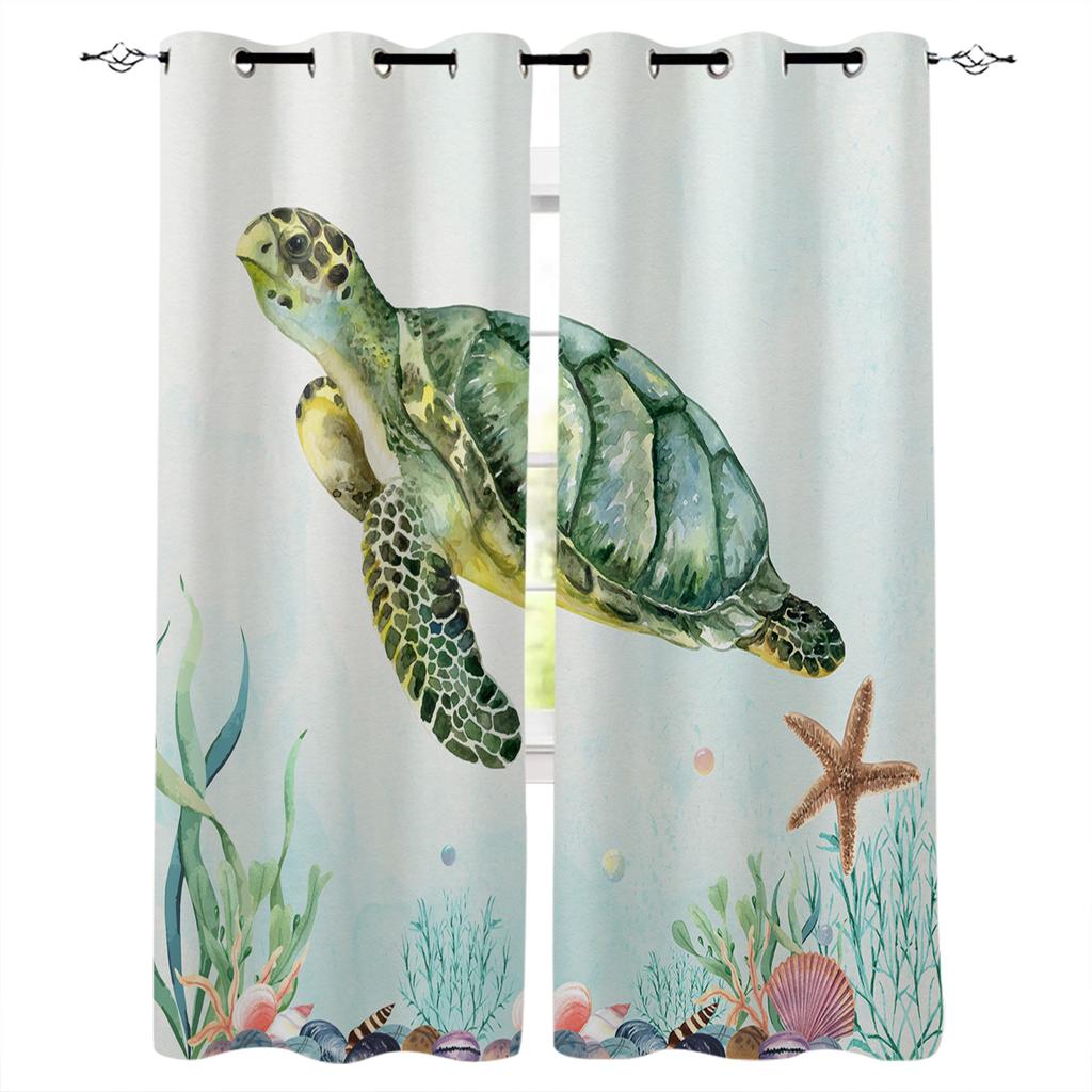 Sea Turtle Ocean Creature Landscape Blackout Curtains For Living Room Bedroom Window Treatment Blinds Drapes Kitchen Curtains
