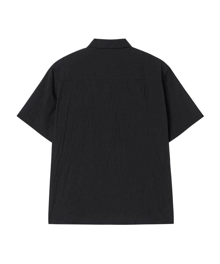 BEYOND CLOSET [Collection Line] Crease Cotton Open Collar Short Sleeve Shirt Black