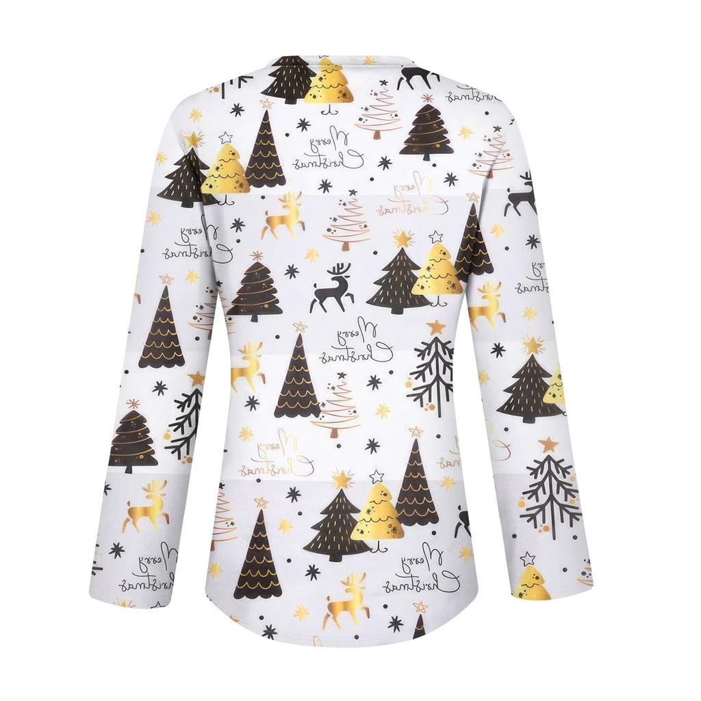 Women's Casual Fashion Sexy Comfortable Christmas Printed V-Neck Long Sleeve Top