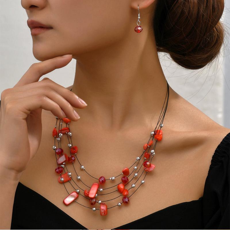 Богемные ракушки, хрустальные бусины, многослойное колье, ожерелье, серьги для женщин, свадебные комплекты ювелирных изделий в африканском стиле в стиле бохо, роскошные аксессуары