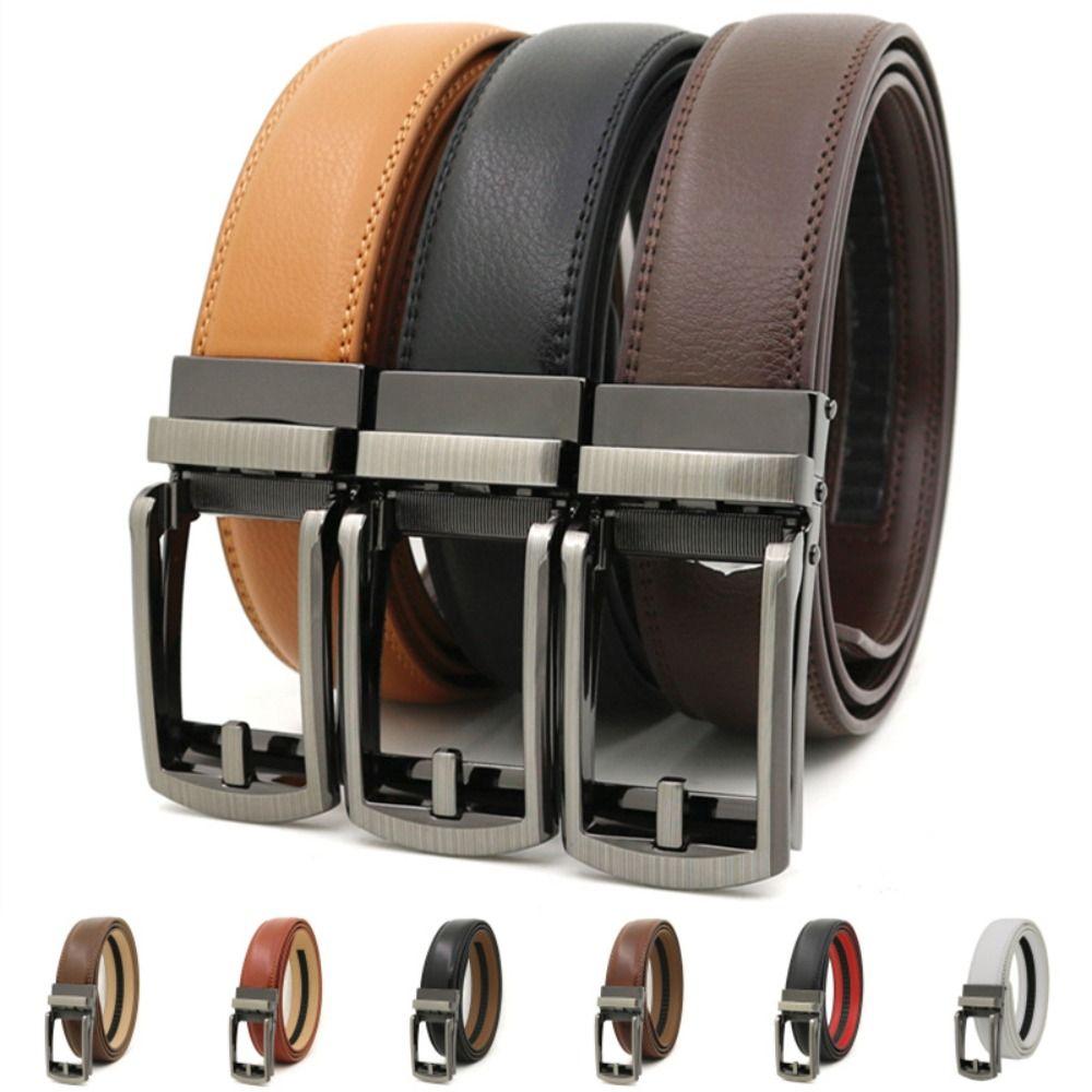 Automatic Buckle Leather Belts Ratchet Waistband Fashion Male Strap Man