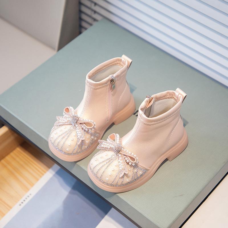 Girls' Bowknot Martin Boots, Popular Autumn and Winter Children's Short Boots, Stylish and Super Soft Baby Princess Style Boots for Young Girls