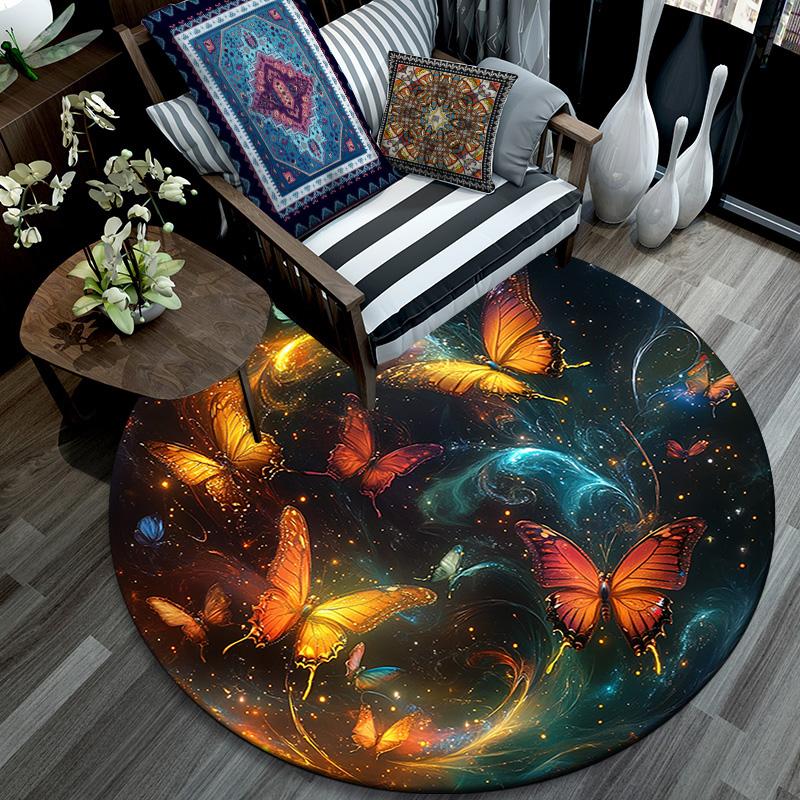 Magical Butterfly Round Area Rug,Carpet Rug for Living Room Bedroom Sofa Playroom Decor,Non-slip Floor Mat
