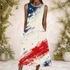 Women Plus Size Round Neck Sleeveless American Eagle Printed A Line Long Dress With Pockets