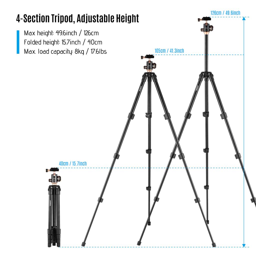 Andoer Q160SA Camera Tripod Complete Tripods with Panoramic Ballhead Bubble Level Adjustable Height