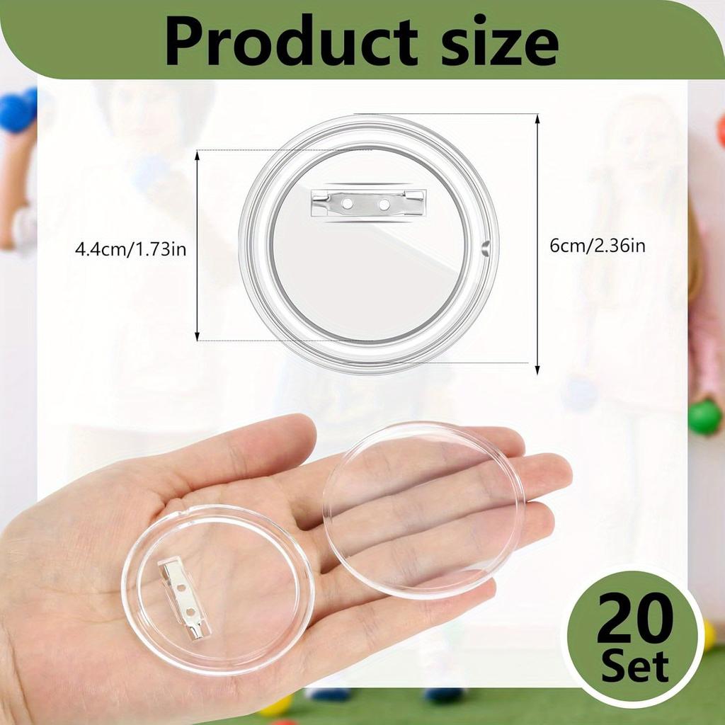 20PCS Transparent Pin Set, Plastic Button Making Kit, DIY Handmade Production, Self-made Button Badge Making Tool, Photo Button