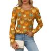 Long Sleeve Shirts For Women Cute Print Graphic Tees Blouses Dressy Casual Blouses Pleated Scooped Neck Tunic Tops Halloween
