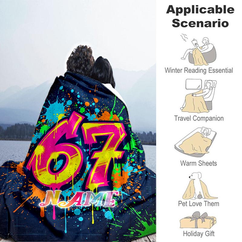 1PC Custom Name Colorful Splatter Art flannel blanket versatile,all-season throw suitable for the living room,bedroom,camping,travel,and gift