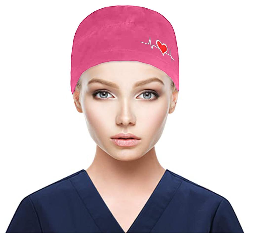 Scrub Cap With Buttons Bouffant Print Hat With Sweatband for Womens and Mens