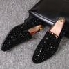 New Black Luxury Mens Brand Shoes Rhinestone Sequins Loafers High Quality Flat Trend Casual British Style Men Shoes Zapatos