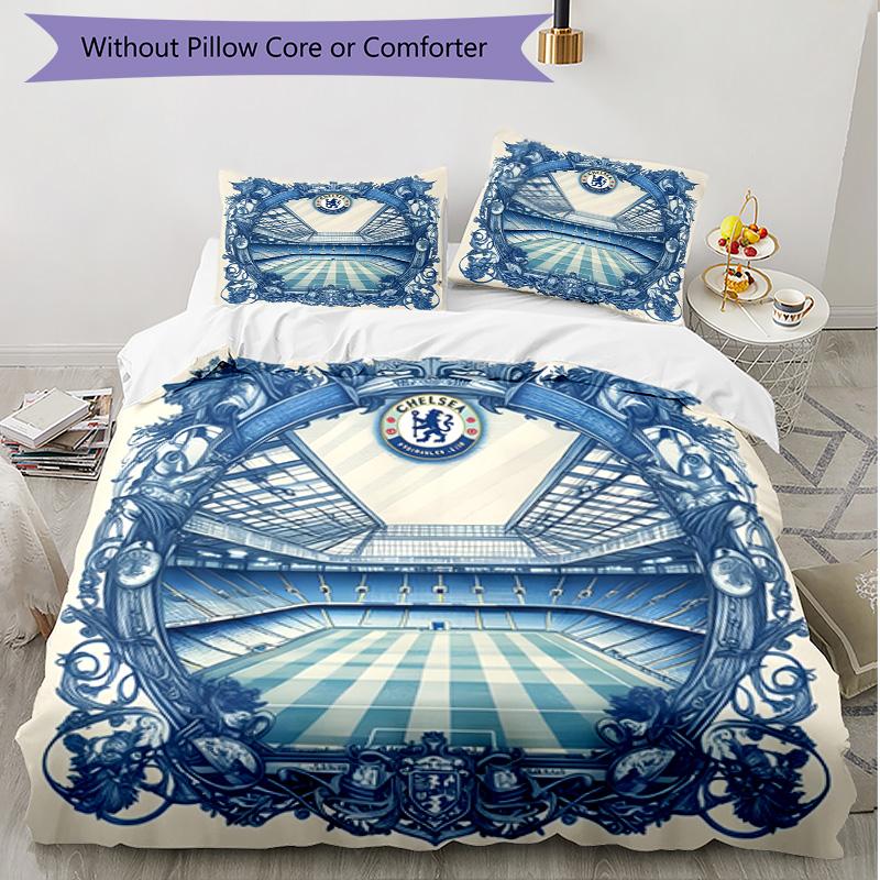 3pcs Duvet Cover Set (1*Duvet Cover + 2*Pillowcase, Without Core), Chelsea F.C Print Soft All‑Season Bedding Set, Home Bedroom Decor Gift