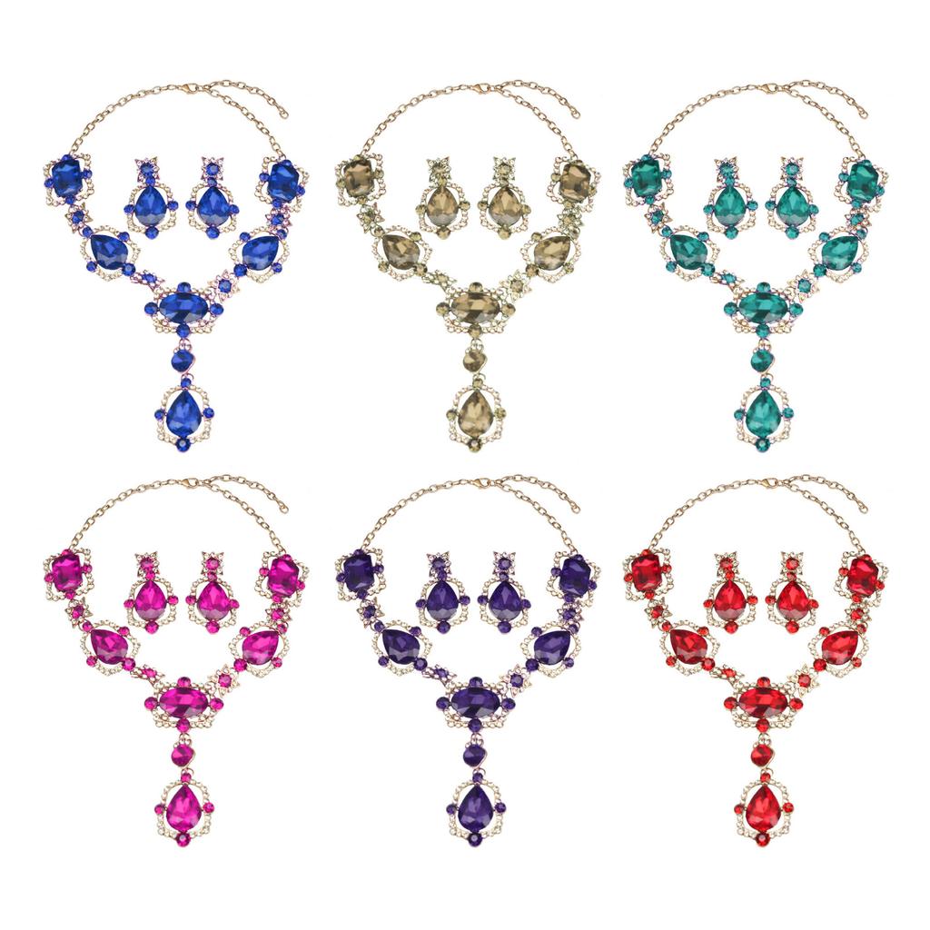 Элегантный комплект из ожерелья и сережек с кристаллами и драгоценными камнями. Сверкающий комплект украшений для официальных случаев с винтажным дизайном