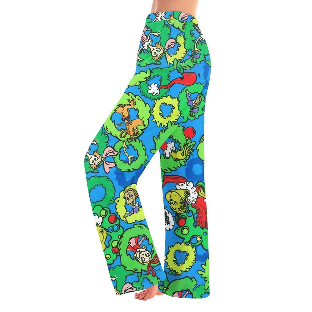 Women  Winter Pants Full Length Long Trousers Flannel Christmas Printed Pants