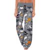 Women's Comfy Pajama Pants Pocket Halloween Print Drawstring Wide Leg Pants