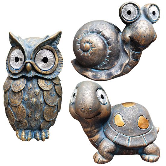 Солнечная лампа, орнамент, прочная синтетическая смола, черепаха, сова, улитка, скульптура, автоматический ночник