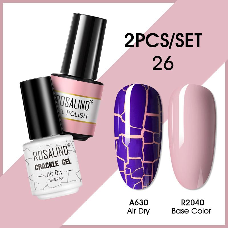 ROSALIND Гель-лак для ногтей с эффектом трещин Гель-лак для ногтей Полуперманентный Эмаль Гибридный лак 2 шт. УФ-клей для ногтей Гель-лак Топ База Матовый топ
