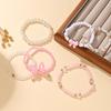 Sweet Pink Heart Bow Pearl Bracelet Set for Women