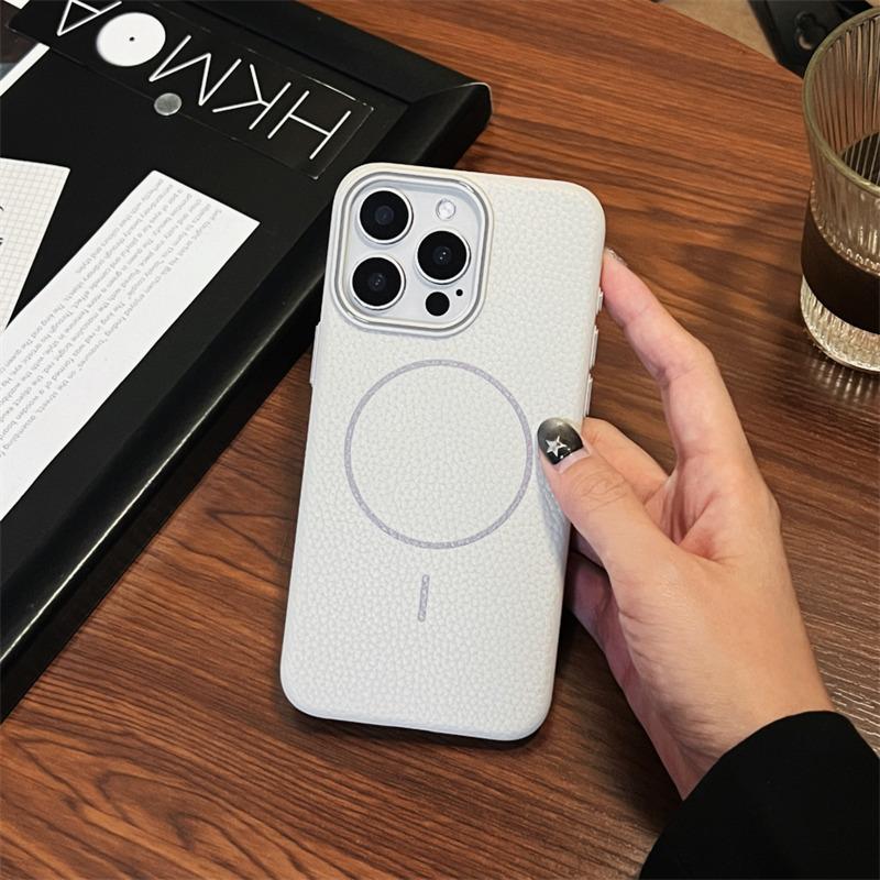 Роскошный чехол MagSafe Lychee Leather для iPhone 16 Pro Max/15/14 Plus/13/12/11 Pro | Беспроводная зарядка и защита от падений