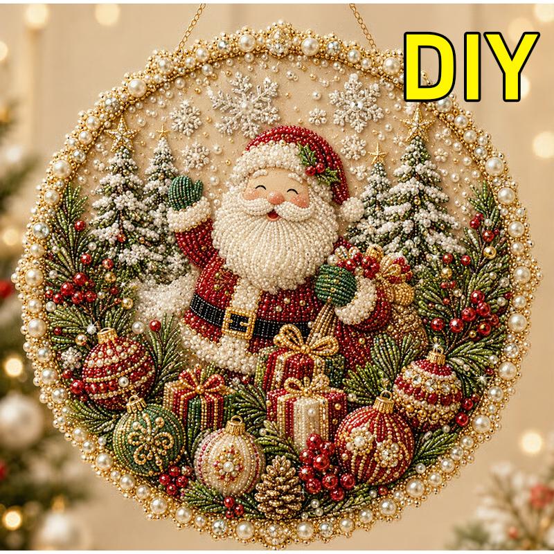 2026 Christmas Pearl Diamond Painting Suncatcher Kit, DIY Craft 3D Mixed-Sized Pearl Beads Craft, Festive Window Wall Decoration