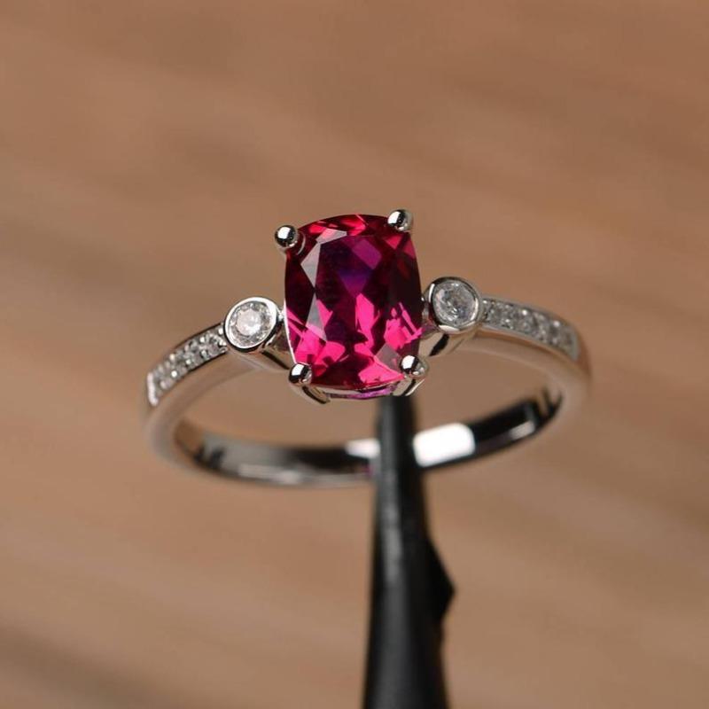 Factory Red Blue Zircon Copper Diamond Ring Popular Engagement Jewelry