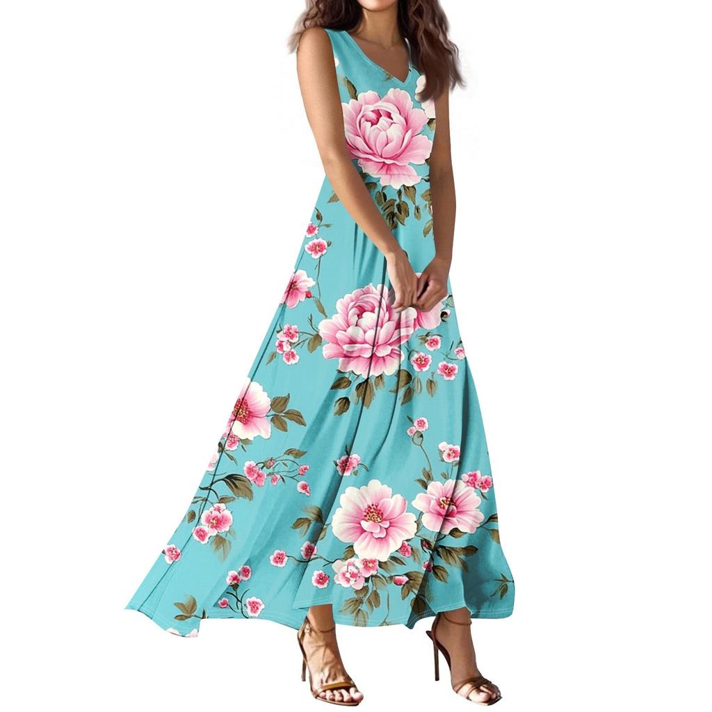 Женское летнее повседневное модное платье с принтом, платье без рукавов с V-образным вырезом