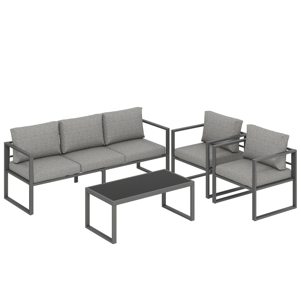 4 Piece Outdoor Garden Furniture Set Patio Furniture With 3 Seater Sofa Armchairs And Coffee Table