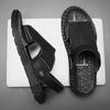 2024 Summer Men's Genuine Leather Black Sandals Non Slip and Wear Resistant Outdoor Beach Shoes Men's Dual Purpose Casual Shoes