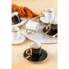 Luxe Black And White Plain Gold Detailed Porcelain Coffee Cup Set For 6 People 0219