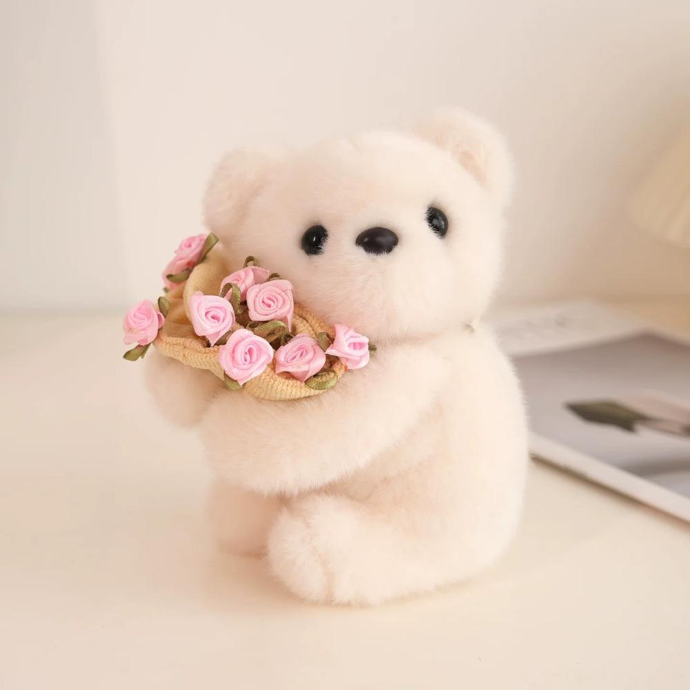 with Floral Blanket Bear Wear Rose Doll 15cm Bouquet Rabbit Doll Rose Bear Plush Toy  Anniversary