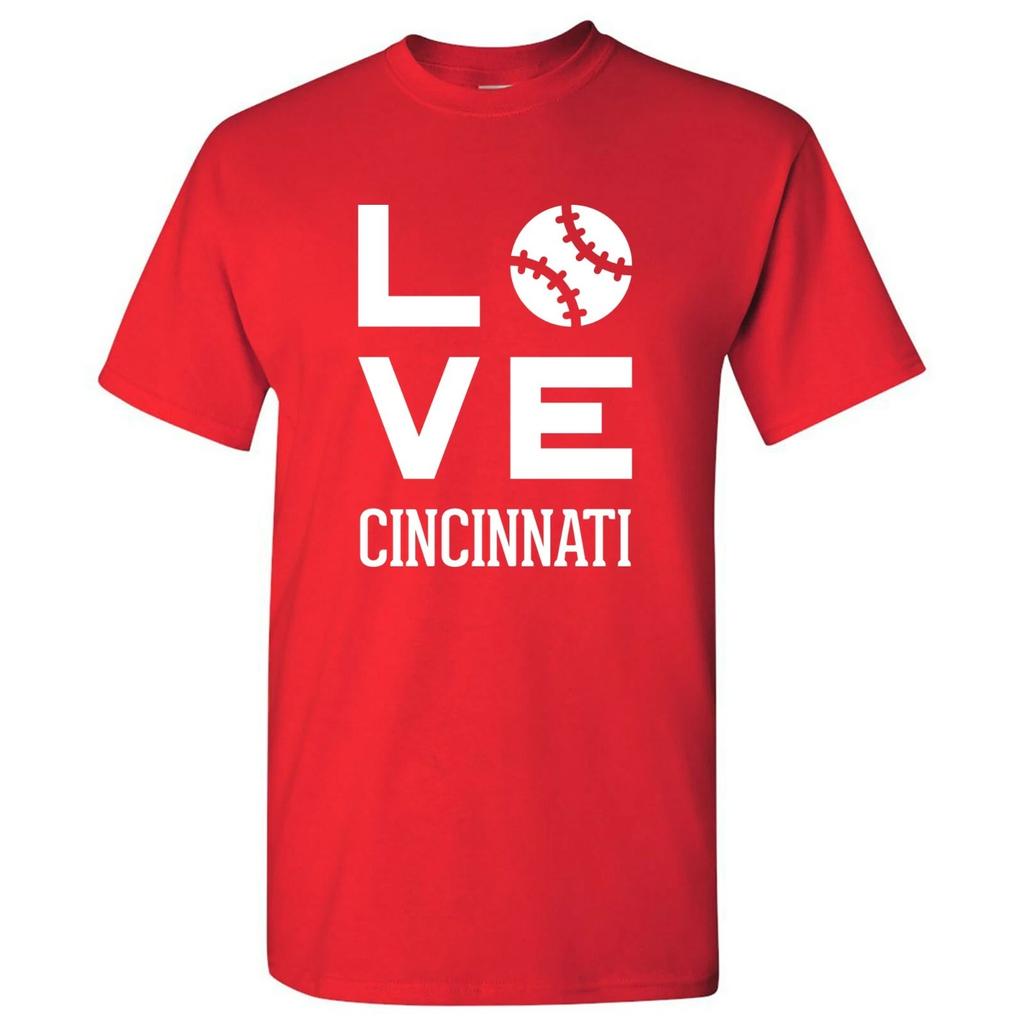Cincinnati Love Baseball League Team Pride Hometown Majors T Shirt - Red