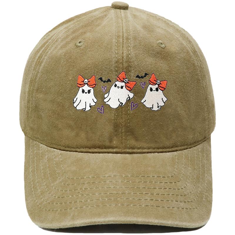 New bow ghost embroidery retro baseball cap Halloween European and American men's and women's casual sunshade dad hat