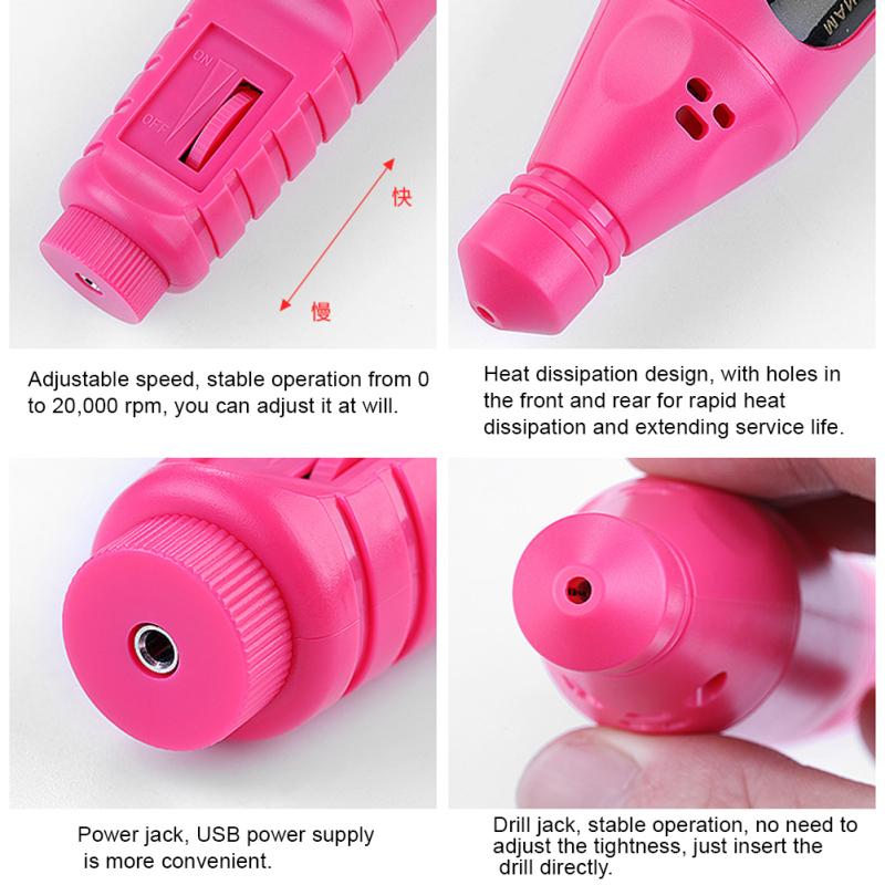 USB Электрическая ручка-дрель для ногтей + Шлифовальная головка-колесо Набор для маникюрной машинки Гель-ремувер Шлифовка Полировка