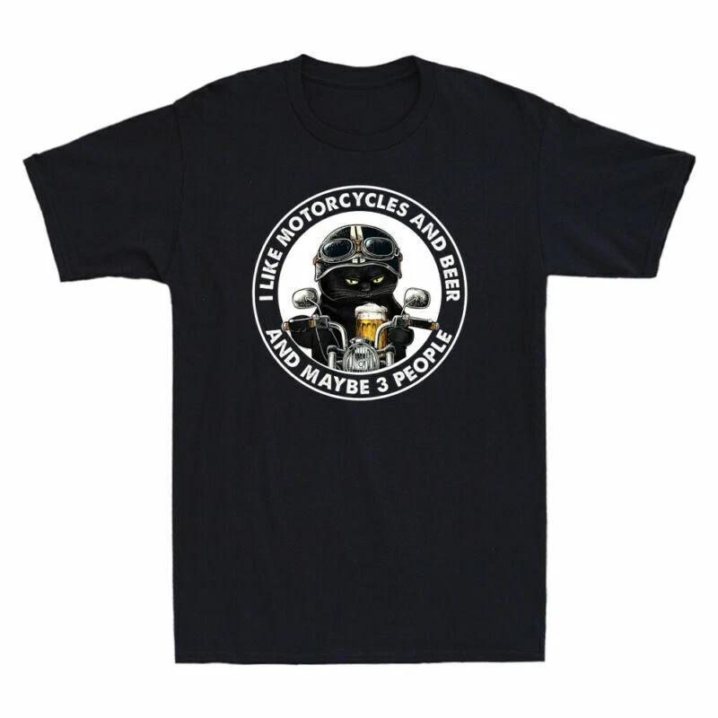 Black Cat I Like Motorcycles And Beer And Maybe 3 People Vintage Men's T-Shirt