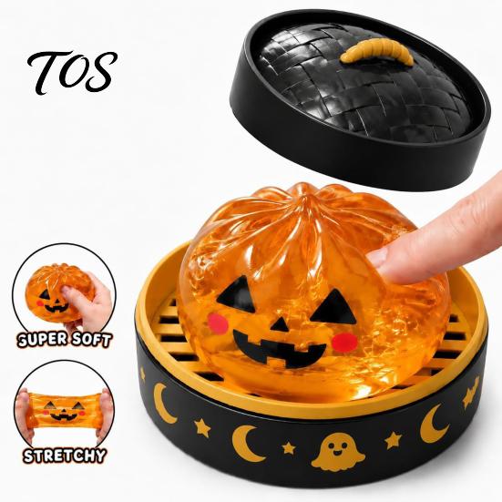 Holiday Party Favors 1/5Pcs Halloween Dumpling Squeeze Toy with Steamer, Pumpkin Eyeball Ghost Kids Toys Skull Fidget for Relieve Stress, Anxiety