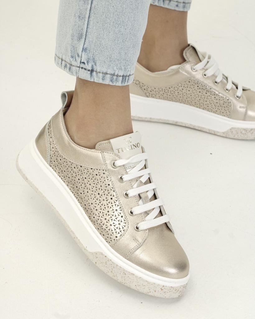 Кроссовки с жемчужинами Tucino 371270 36 розово-золотистые кожа