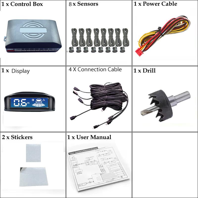 LED display reverse radar, 8 sensors, radar detection system, backlight display, voice prompts make reversing easier