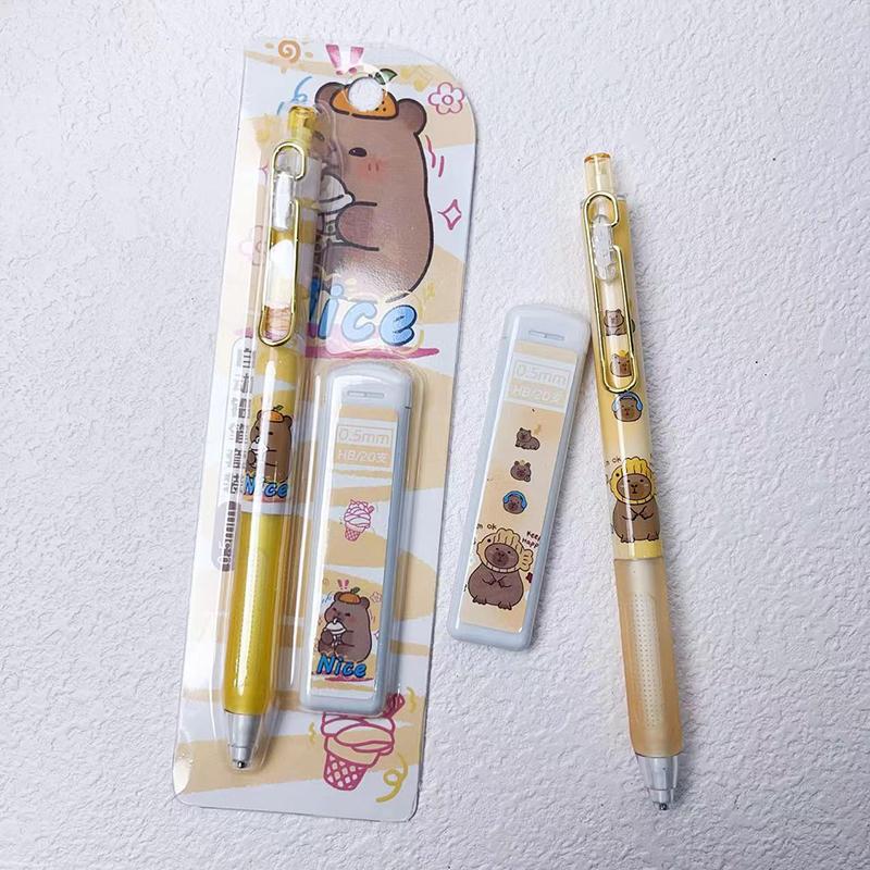 Набор механических карандашей Capybara Kawaii 0,5 мм со стержнем, симпатичные школьные канцелярские карандаши для письма, мультяшные канцелярские принадлежности, подарок для студента