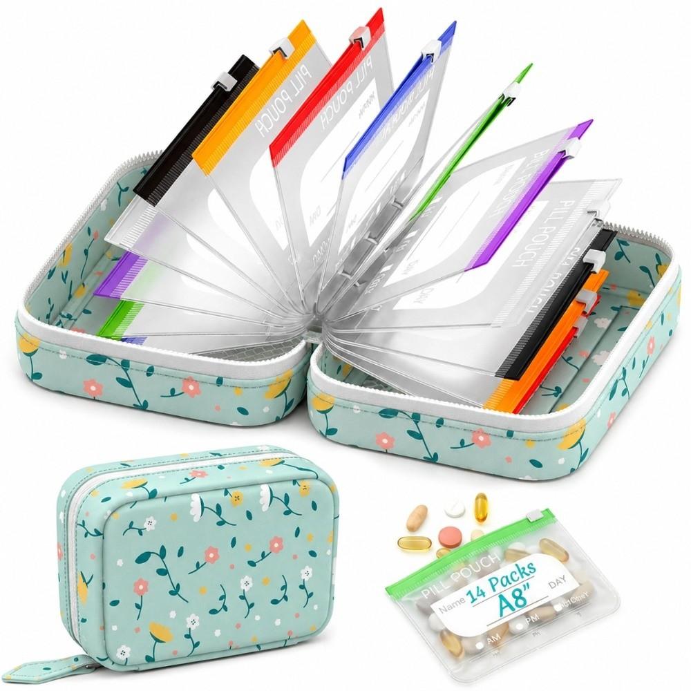 with14 Zippered Pouches Weekly Pill Organizer BPA-Free Medicine Box Bag Daily Travel