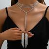 2 Pcs/Set Women Necklace Earrings Set for Formal Banquet And Prom Multi-layered Tassel Rhinestone Adjustable Chain Wedding Bride