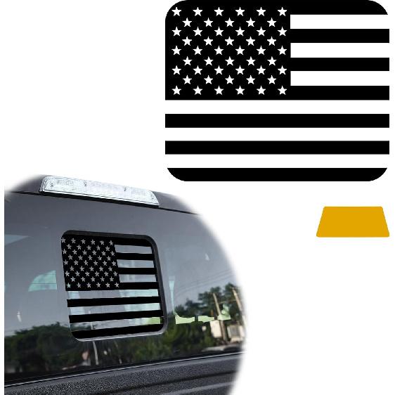 Back Sliding Window n US Flag Vinyl Decal, Auto Styling Compatible with Ford F150 F250 F350 2015 , Rear Middle Window n Flag Decal (Black Line)