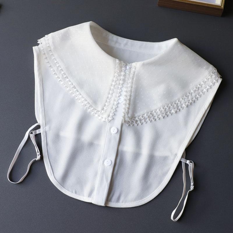 White Chiffon Fake Collars Woman Vintage Half Shirt False Collar Woman Embroidery Detachable Lapel Collar Faux Col Accessories