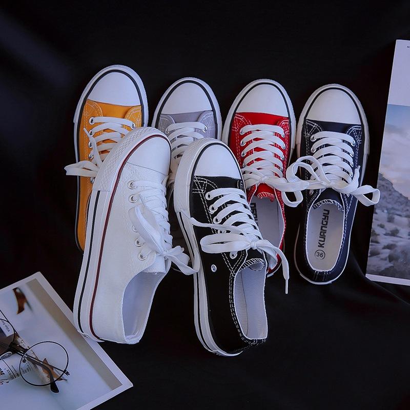 Туфли из парусины, одиночные студенческие туфли на плоской подошве, тканевые туфли ярко-розового цвета