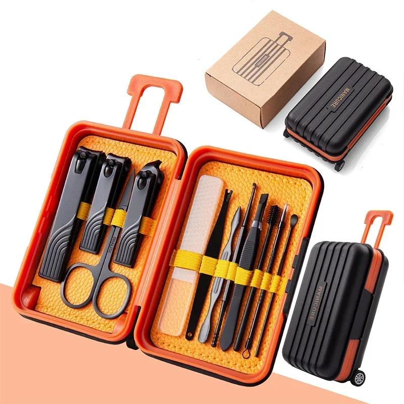 8/12pcs Nail Clipper Set Small Luggage Box Design Stainless Steel Clippers Nail File Scissors Manicure Tools for Travelling