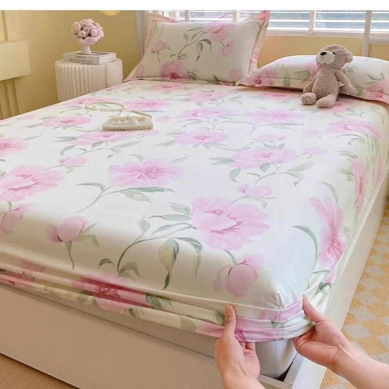 Односпальные, Двуспальные, Queen, King Хлопковые Печатные Натяжные Простыни для Домашней Кровати Пылезащитный Защитный Чехол Покрытие для Матраса Кровати