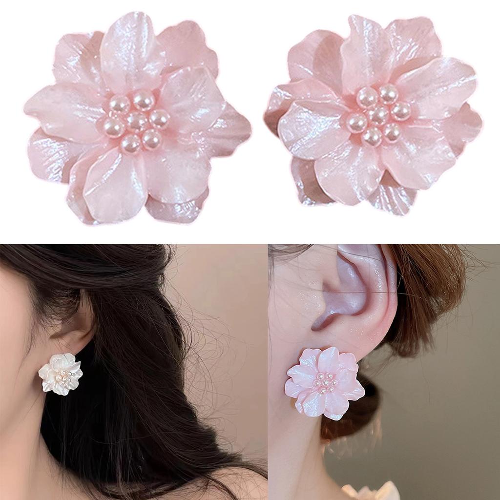 Elegant Pearls Flower Stud Earrings for Women Floral Shaped Ear Rings Accessories Fashion Jewelry for Daily Commute