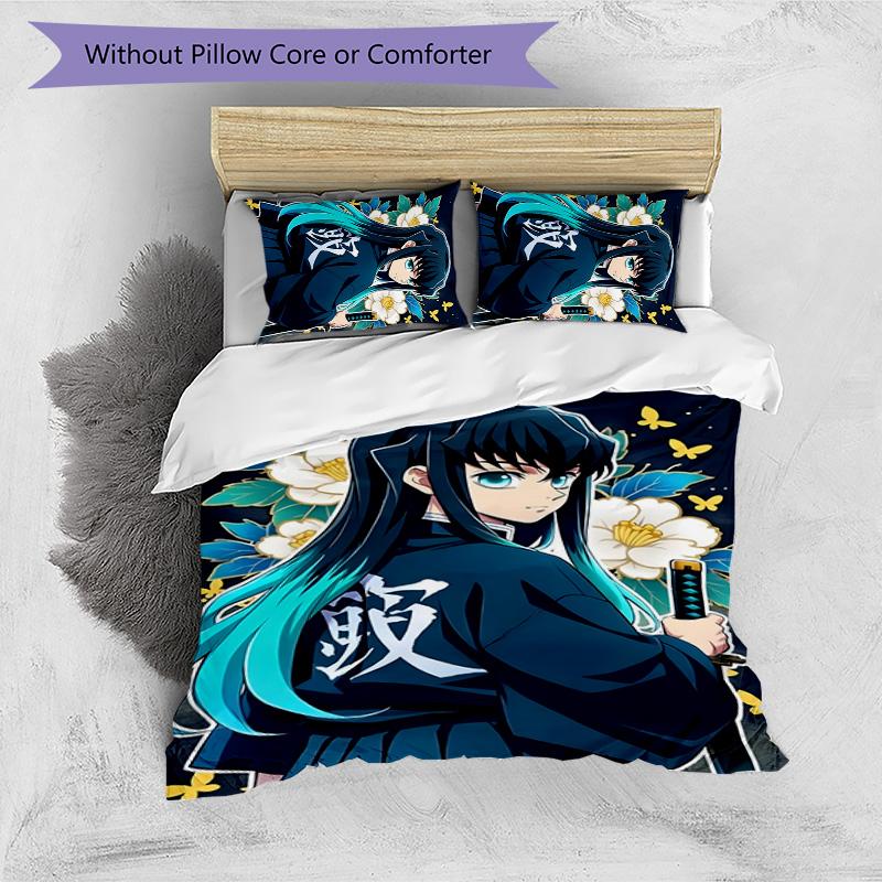 3pcs Tokitou Muichirou1 Design Cover Set - HD Printed Bedding with 1 Cover and 2 Pillowcases - Perfect for Home and Dorm Decor